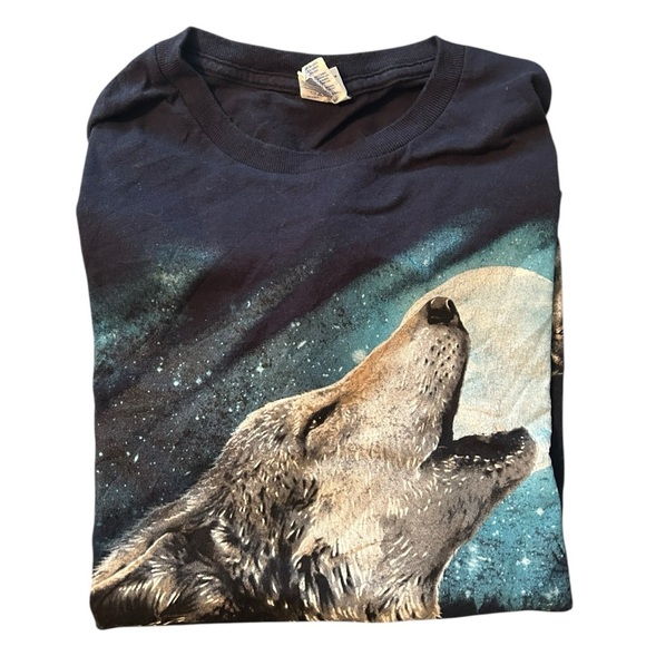 Vintage Wolf Pack Blue Moon Graphic T-Shirt Rare Big Print Wolves Nature Size L - Picture 2 of 4